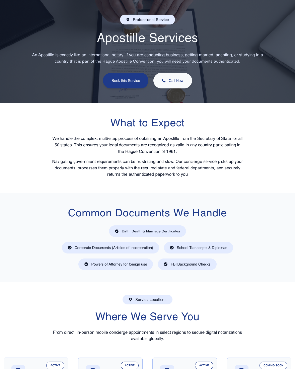 Common apostille documents we handle and where we serve